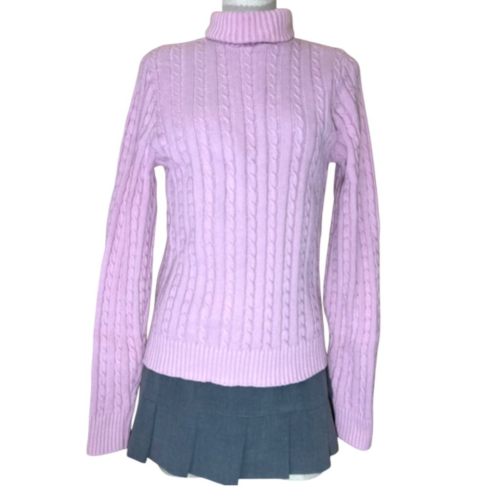 Vintage Sonoma Dusty Rose Pink Thick Cable Knit Turtleneck Sweater Women's Med